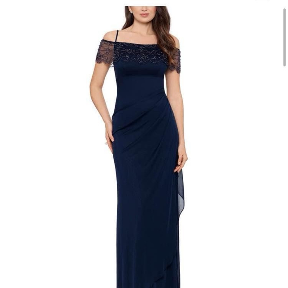 Chic Off-Shoulder Navy Maxi Dress